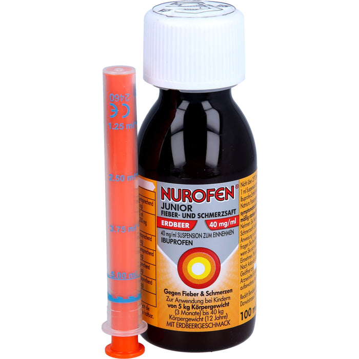 Nurofen Junior Fieber- und Schmerzsaft Erdbeer 40 mg/ml Suspension zum Einnehmen, 100 ml Lösung