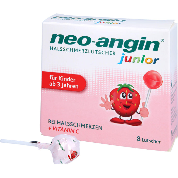 neo-angin Junior Halsschmerzlutscher bei Halsschmerzen, 8 pcs. Lollipop