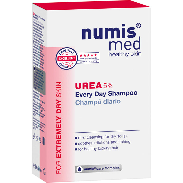 numis med Urea 5% Shampoo lindert Spannungsgefühle und Juckreiz der Kopfhaut, 200 ml Solution