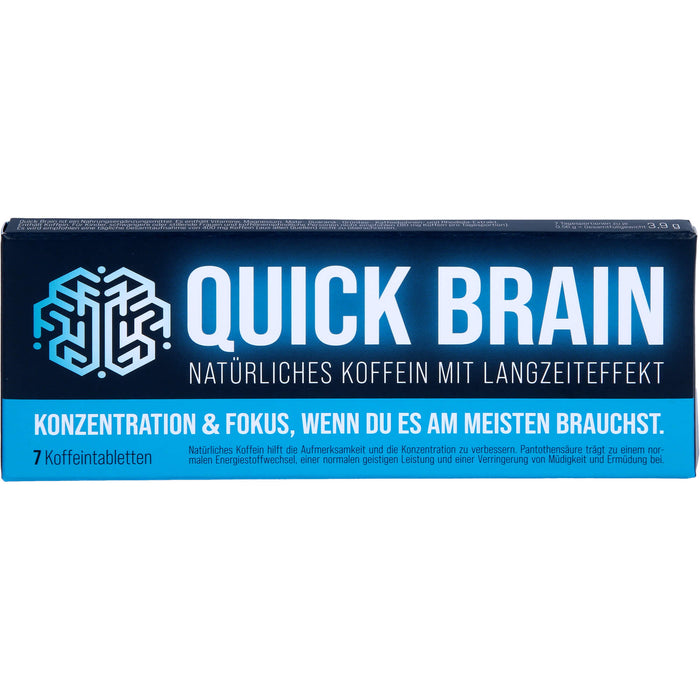 Quick Brain - natürliche Koffeintabletten für Fokus und Konzentration, mit Langzeiteffekt - mit 80 mg Koffein (u.a. aus Mate, Guarana) und Magnesium, 7 pc Tablettes