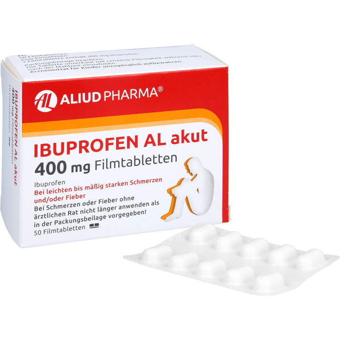 Ibuprofen AL akut 400 mg Filmtabletten bei leichten bis mäßig starken Schmerzen und Fieber, 50 pcs. Tablets