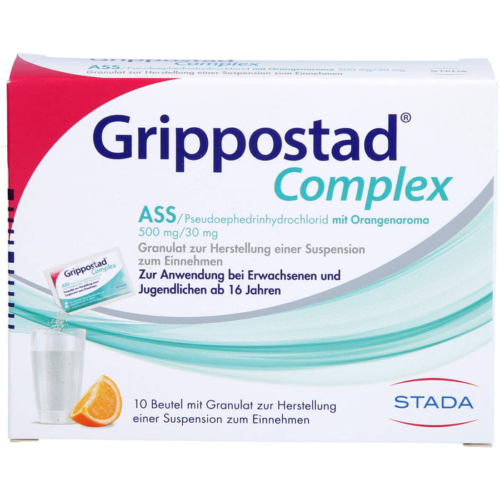 Grippostad Complex ASS / Pseudoephedrinhydrochlorid mit Orangenaroma Granulat bei Schnupfen und erkältungsbedeingten Schmerzen und Fieber, 10 pc Sachets