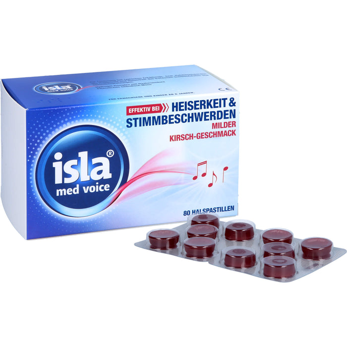 isla med voice Pastillen effektiv bei Heiserkeit und Stimmbeschwerden mit mildem Kirsch-Geschmack, 80 pcs. Pastilles