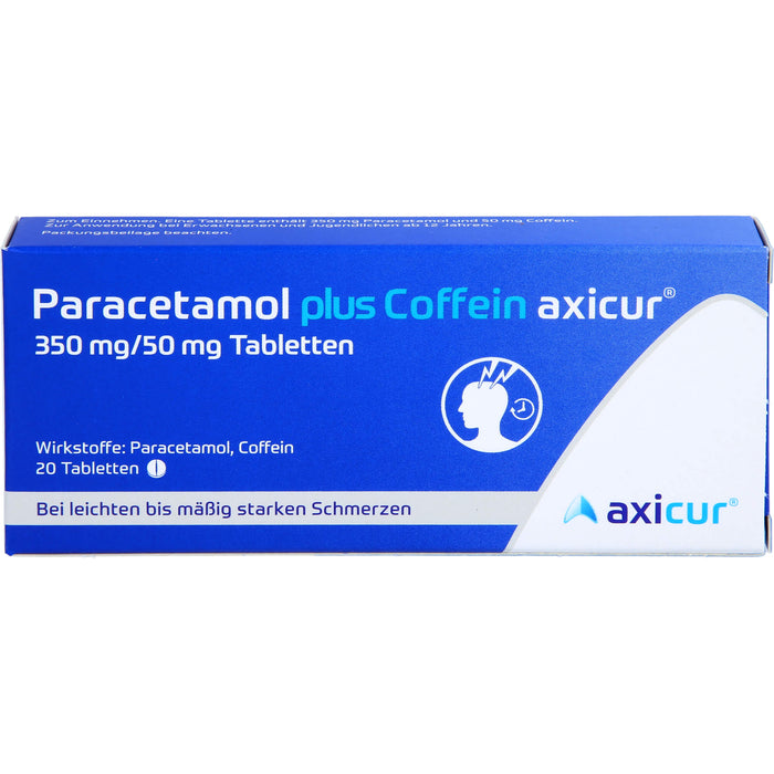 Paracetamol plus Coffein axicur 350 mg/50 mg Tabletten bei leichten bis mäßig starken Schmerzen, 20 pcs. Tablets