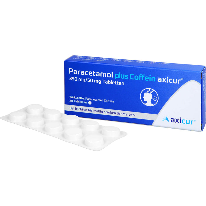 Paracetamol plus Coffein axicur 350 mg/50 mg Tabletten bei leichten bis mäßig starken Schmerzen, 20 pcs. Tablets