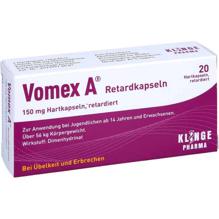 Vomex A 150 mg Retardkapseln 150 mg bei Übelkeit und Erbrechen, 20 pc Capsules