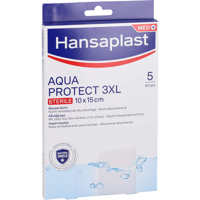 Hansaplast Aqua Protect 10 x 15 cm atmungsaktiver, wasserfester Wundverband polstert die Wunde, ohne zu verkleben, 5 pcs. dressing