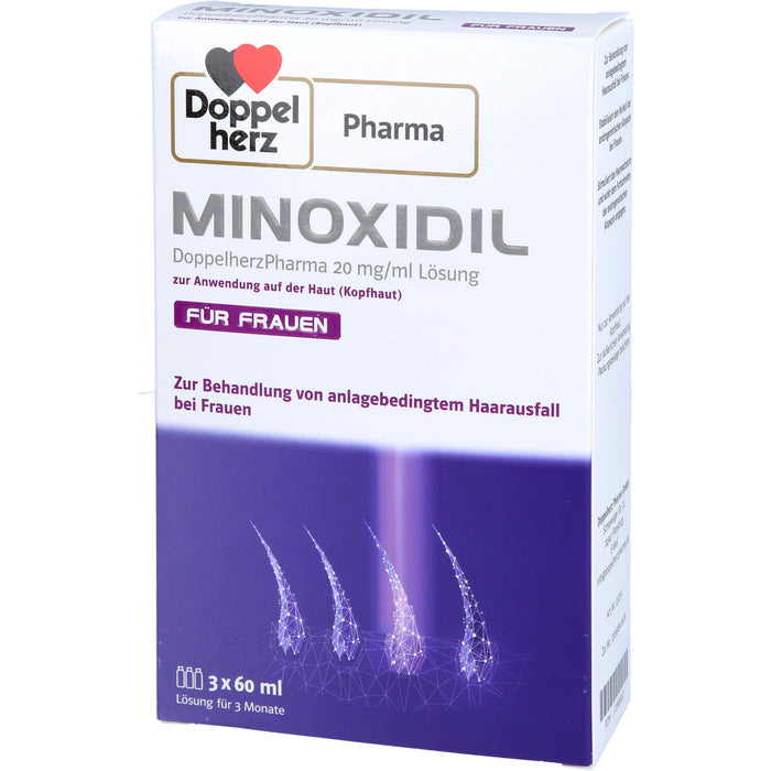 MINOXIDIL DoppelherzPharma 20 mg/ml Lösung zur Anwendung auf der Haut (Kopfhaut), Für Frauen, 3X60 ml LOE