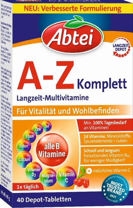 Abtei A-Z Komplett Tabletten Langzeit-Multivitamine für Vitalität und Wohlbefinden, 40 St. Tabletten