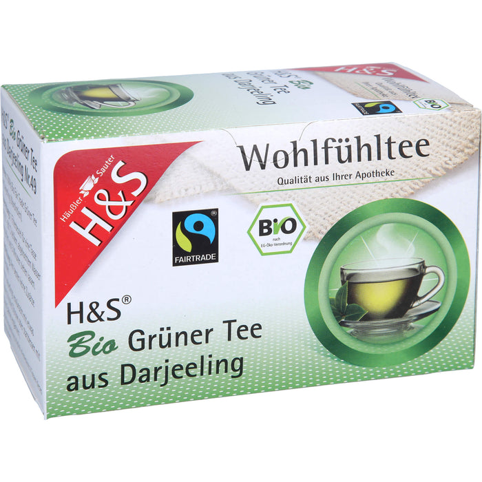 H&S Wohlfühltee Bio Grüner Tee aus Darjeeling, 20 pc Sac filtrant