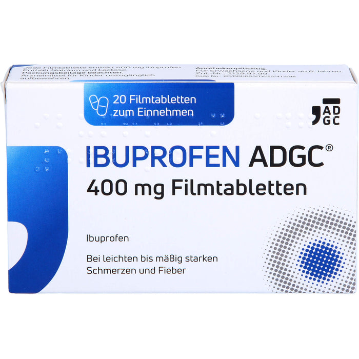 Ibuprofen ADGC 400 mg Filmtabletten bei Schmerzen oder Fieber, 20 pcs. Tablets