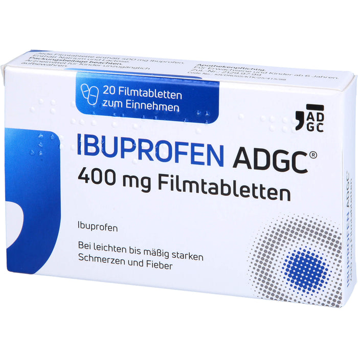 Ibuprofen ADGC 400 mg Filmtabletten bei Schmerzen oder Fieber, 20 pcs. Tablets