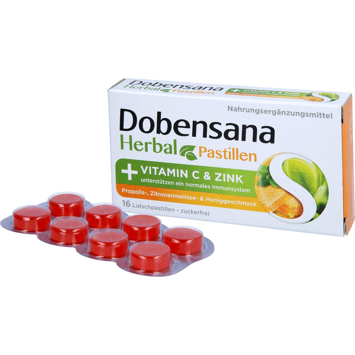 Dobensana Herbal Lutschpastillen mit Honiggeschmack Vitamin C Zink, 16 pcs. Pastilles