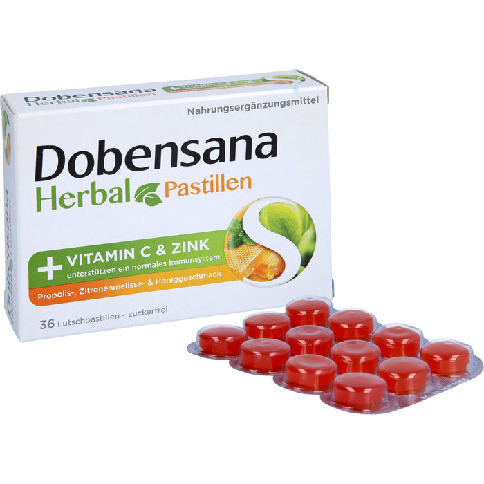 Dobensana Herbal Lutschpastillen mit  Honiggeschmack Vitamin C Zink, 36 pc Pastilles