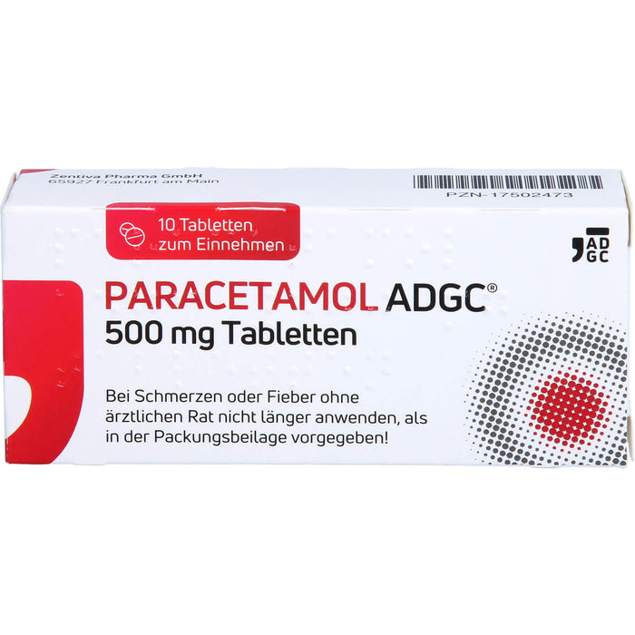 Paracetamol ADGC 500 mg Tabletten bei Schmerzen oder Fieber, 10 pc Tablettes