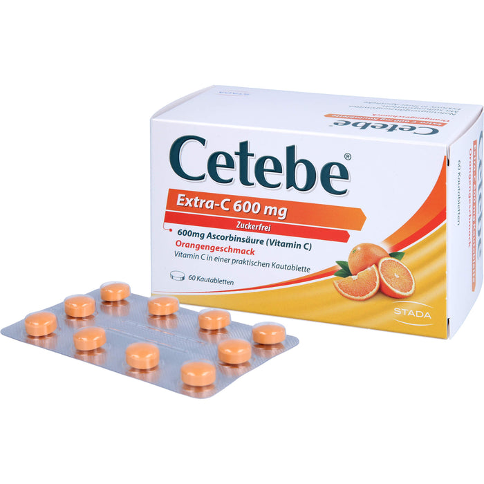 Cetebe Kautabletten Extra-C 600 mg unterstützt Ihre Immunabwehr mit Orangengeschmack, 60 pc Tablettes