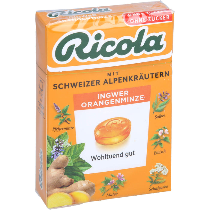 Ricola Ingwer Orangenminze Bonbons ohne Zucker, 50 g Bonbons