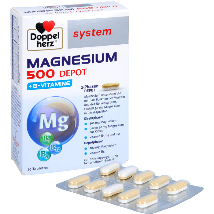 Doppelherz System Magnesium 500 Depot Tabletten für Muskeln und Nervensystem, 30 pcs. Tablets