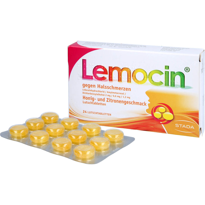 Lemocin gegen Halsschmerzen Honig-Zitrone Lutschtabletten, 24 pc Tablettes