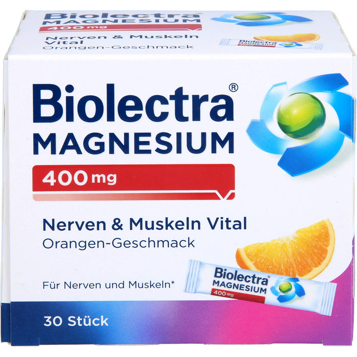 Biolectra Magnesium 400 mg Nerven & Muskeln Vital Direktstick mit Orangen-Geschmack, 30 pcs. Sachets