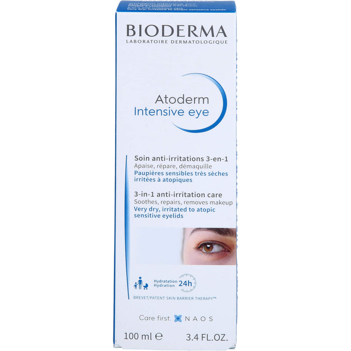 BIODERMA Atoderm Intensive eye Augencreme mit Hyaluronsäure bei trockenen, juckenden, irritierten bis zu Neurodermitis neigenden Augenlidern, 100 ml Crème