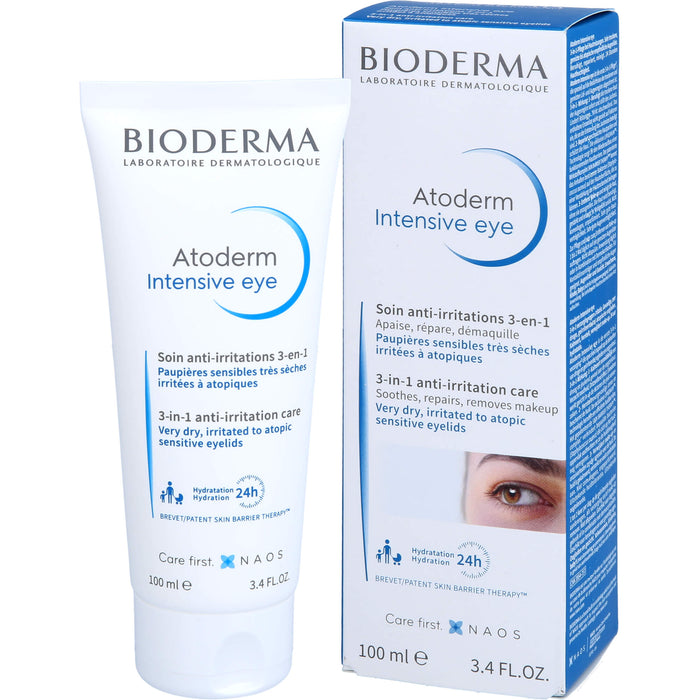 BIODERMA Atoderm Intensive eye Augencreme mit Hyaluronsäure bei trockenen, juckenden, irritierten bis zu Neurodermitis neigenden Augenlidern, 100 ml Cream