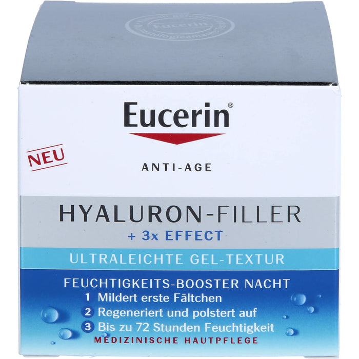 Eucerin Hyaluron-Filler und 3x Effect Feuchtigkeits-Booster Nachtpflege – Gesichtspflege mit Hyaluronsäure gegen Falten, 50 ml Crème