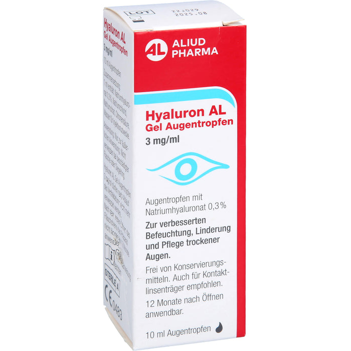 Hyaluron AL Gel Augentropfen 3 mg/ml zur intensiven Befeuchtung trockener Augen, 10 ml Lösung