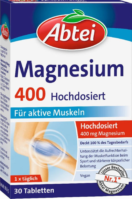 Abtei Magnesium 400 Tabletten hochdosiert für aktive Muskeln, 30 pc Tablettes