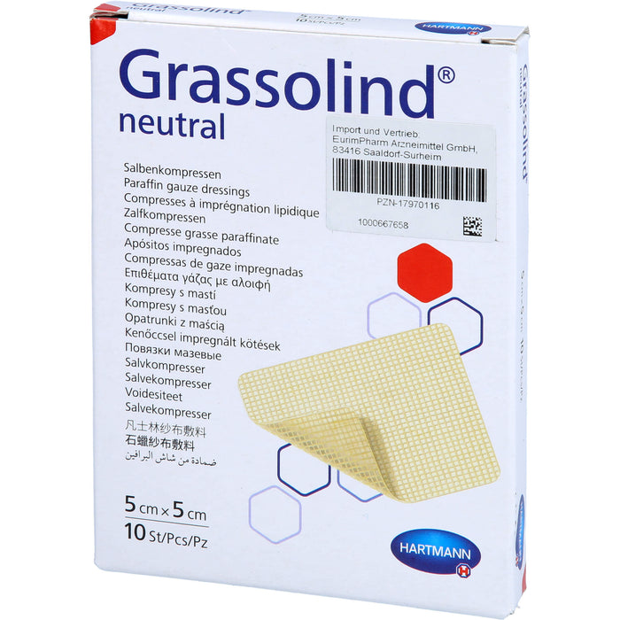 Grassolind Salbenkompressen 5x5 cm steril, 10 St KOM