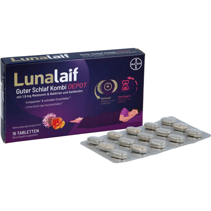 Lunalaif Guter Schlaf Kombi Depot mit 1,9 mg Melatonin Tabletten, 15 pc Tablettes