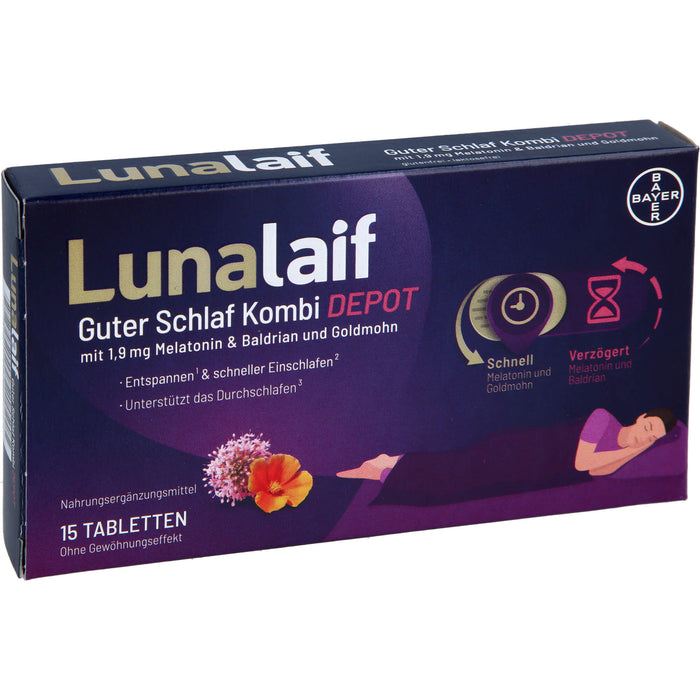 Lunalaif Guter Schlaf Kombi Depot mit 1,9 mg Melatonin Tabletten, 15 pc Tablettes