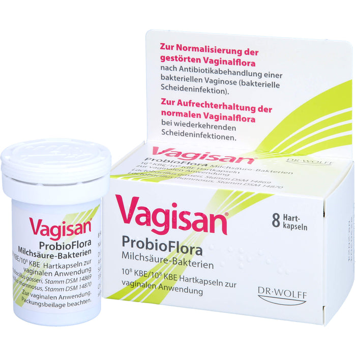 Vagisan ProbioFlora Milchsäure-Bakterien Hartkapseln ur Normalisierung der gestörten Scheidenflora nach Antibiotikabehandlung einer bakteriellen Vaginose, 8 pcs. Capsules