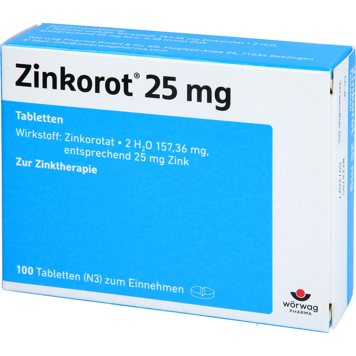 Zinkorot 25 mg Tabletten zur Zinktherapie, 100 pc Tablettes