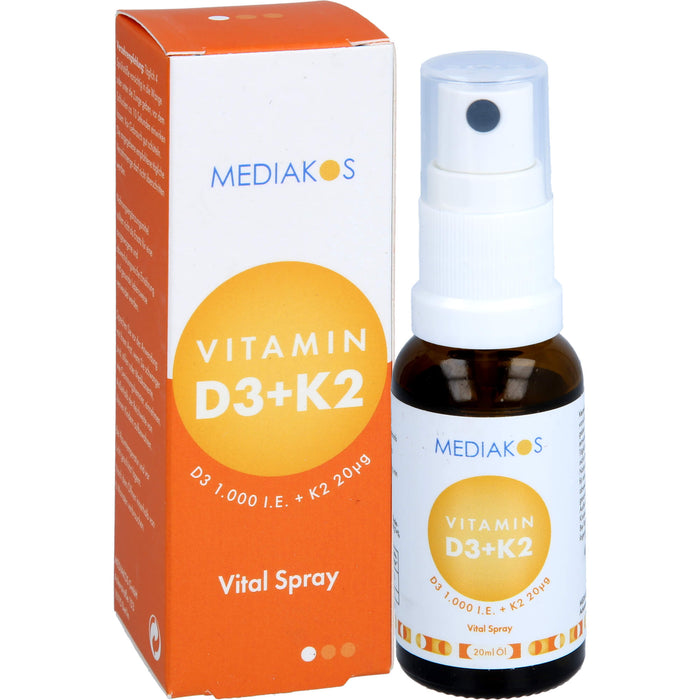 Vitamin D3 + K2 1000 IE 20 ug Mediakos Vital Spray, 20 ml SPR