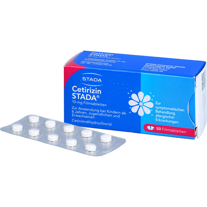 Cetirizin STADA 10 mg Filmtabletten zur symptomatischen Behandlung allergischer Erkrankungen, 50 pcs. Tablets