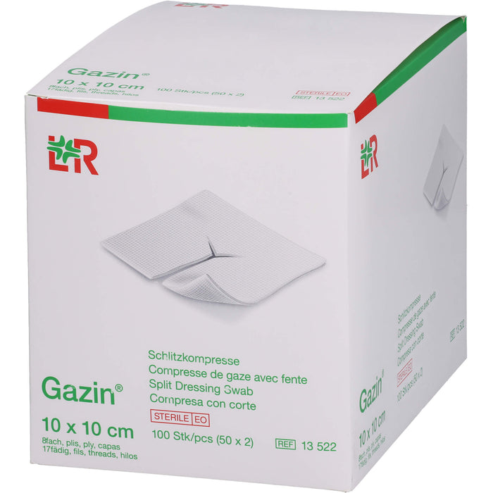 Gazin 10 cm x 10 cm steril 8fach Schlitzkompresse, 100 pcs. Compresses