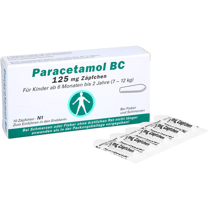 Paracetamol BC 125 mg Zäpfchen bei Fieber und Schmerzen, 10 St. Zäpfchen