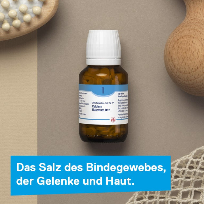 DHU Schüßler-Salz Nr. 1 Calcium fluoratum D3 – Das Mineralsalz des Bindegewebes, der Gelenke und Haut – das Original – umweltfreundlich im Arzneiglas, 200 pc Tablettes