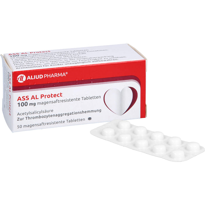 ASS AL Protect 100 mg magensaftresistente Tabletten zur Thrombozytenaggregationshemmung, 50 St. Tabletten