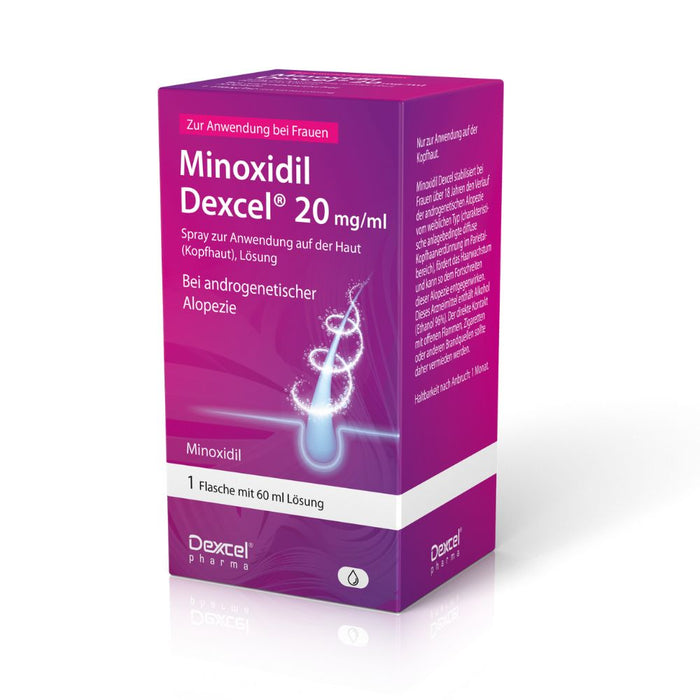 Minoxidil Dexcel 20 mg/ml Spray für Frauen zur Anwendung auf der Haut (Kopfhaut), 60 ml Lösung