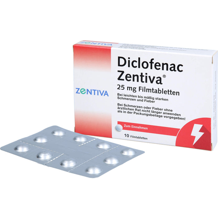 Diclofenac Zentiva 25 mg Filmtabletten bei Schmerzen und Fieber, 10 pcs. Tablets