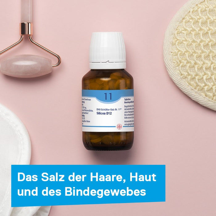 DHU Schüßler-Salz Nr. 11 Silicea D6 – Das Mineralsalz der Haare, der Haut und des Bindegewebes – das Original – umweltfreundlich im Arzneiglas, 200 St. Tabletten