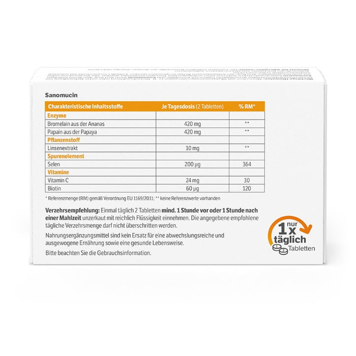 Helixor supportiv Sanomucin - mit pflanzlichen Enzymen, Linsenextrakt und den wichtigen Mikronährstoffen Vitamin C und Biotin, 60 pcs. Tablets