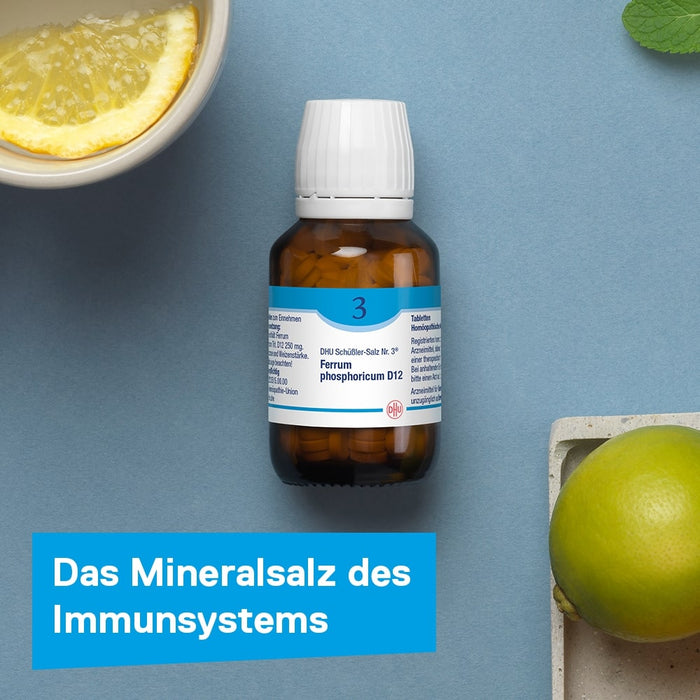 DHU Schüßler-Salz Nr. 3 Ferrum phosphoricum D12 – Das Mineralsalz des Immunsystems – das Original – umweltfreundlich im Arzneiglas, 80 St. Tabletten