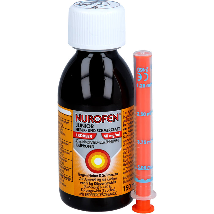 Nurofen Junior Fieber- und Schmerzsaft Erdbeer 40 mg/ml Suspension zum Einnehmen, 150 ml Lösung