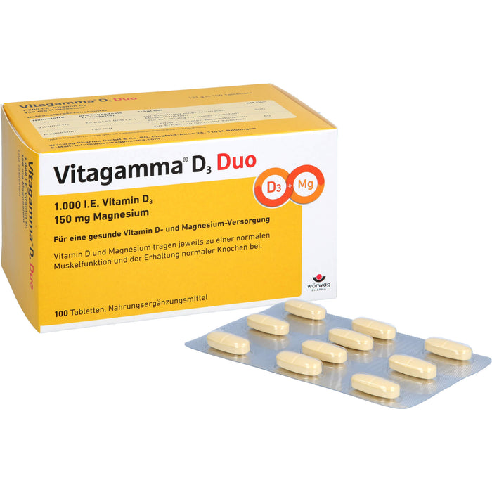 Vitagamma D3 Duo 1.000 I.E. Vitamin D3 150 mg Magnesium Tabletten, 100 pcs. Tablets