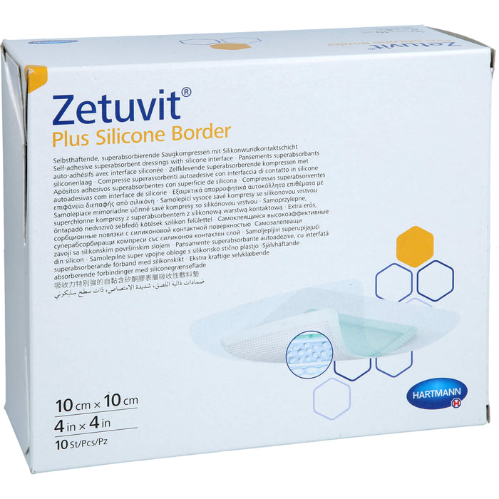 ZETUVIT PLUS SILICONE BORDER 10X10 CM, 10 St KOM