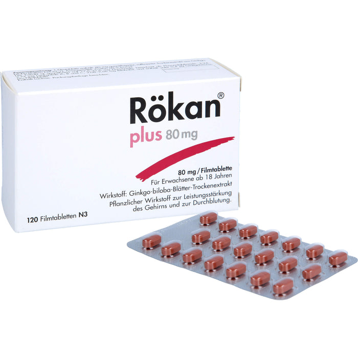 Rökan plus 80 mg Filmtabletten zur Leistungssteigerung des Gehirns, 120 pc Tablettes