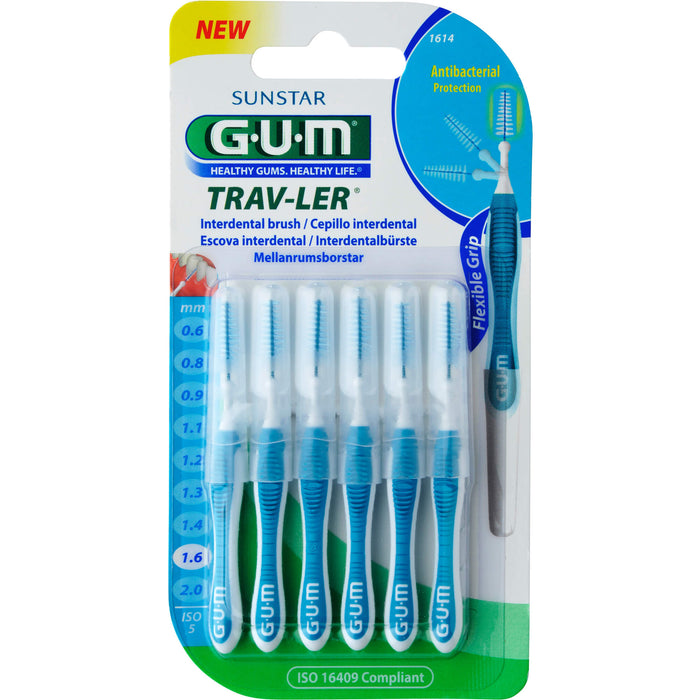 GUM TRAV-LER blau Tanne 1,6mm Interdental+6 Kappen, 5 pc Brosses interdentaires